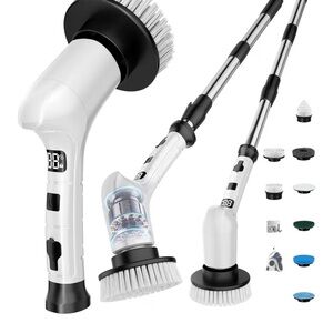 Electric Spin Scrubber with Multiple Brush Heads - White & Black